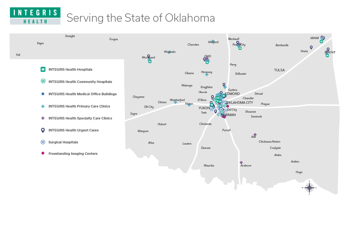 Map of all INTEGRIS Health locations