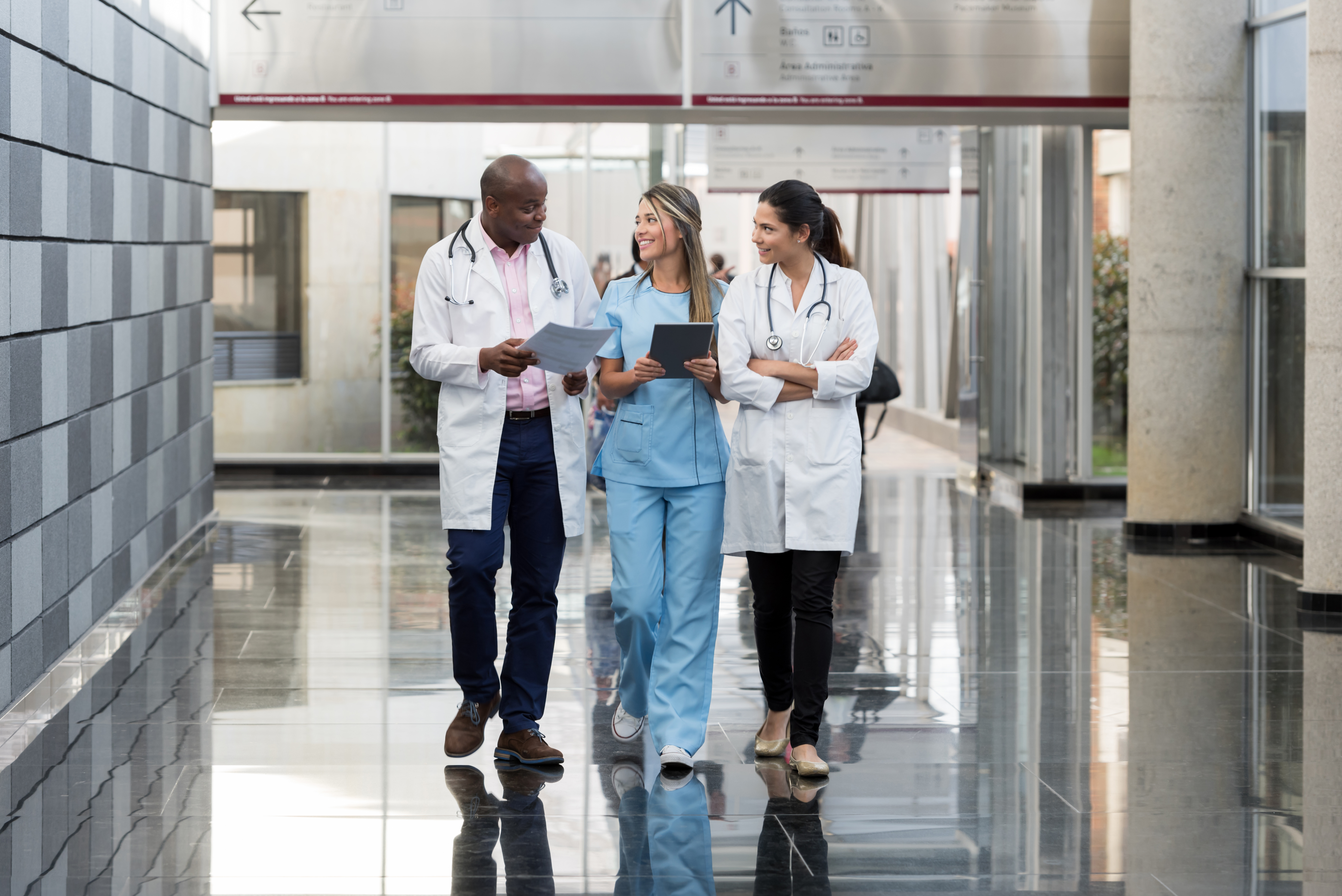 Healthcare workers walking together