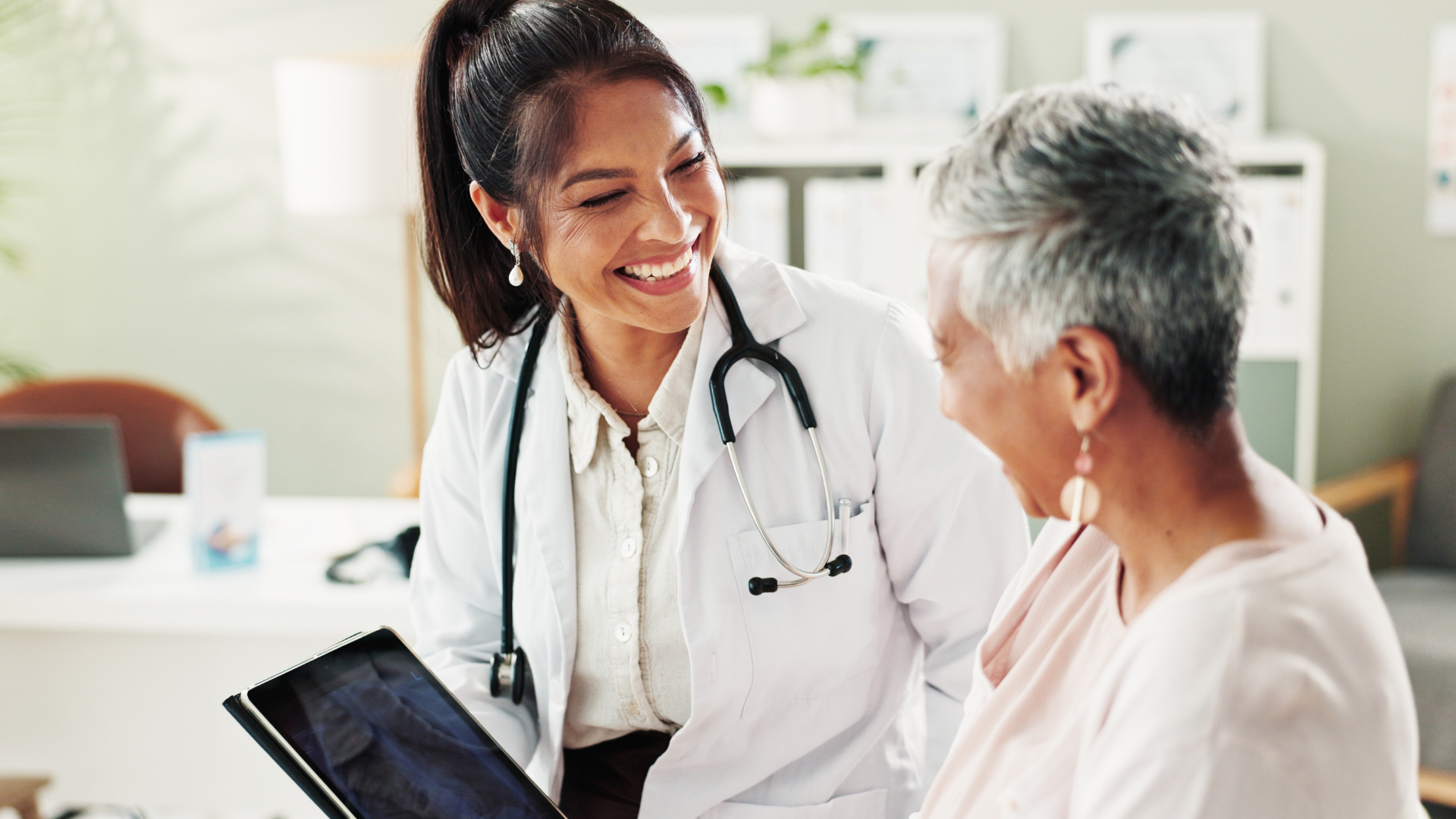 Female person, medical professional and diagnosis talk for senior patient at clinic appointment