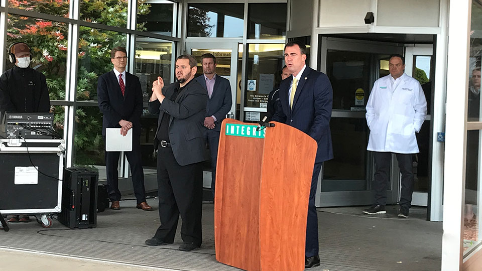 Governer Stitt speaking at press conference about COVID-19 surge plan