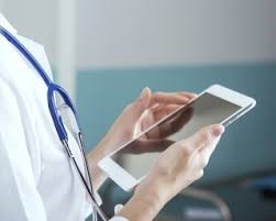 Doctor performing telehealth visit with a tablet