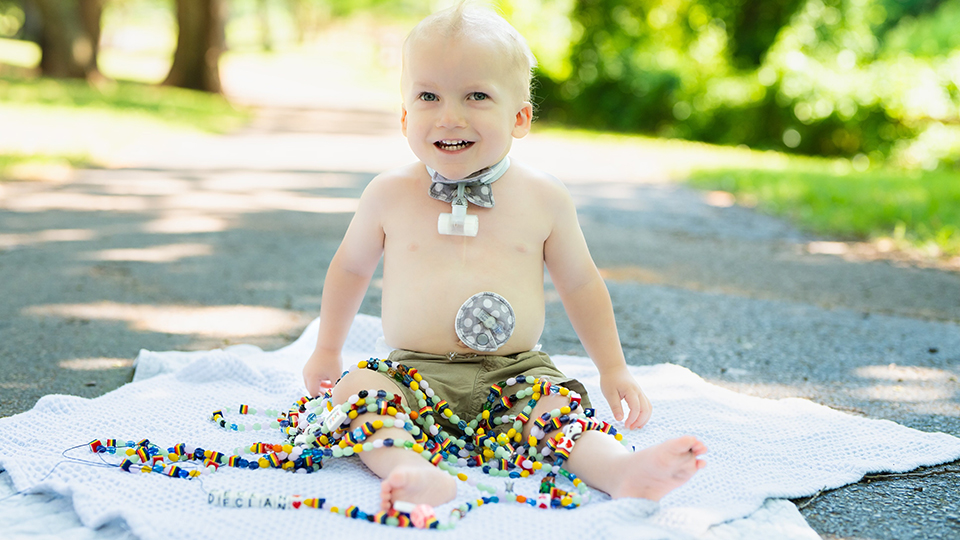 Declan Thomas with his beads of courage