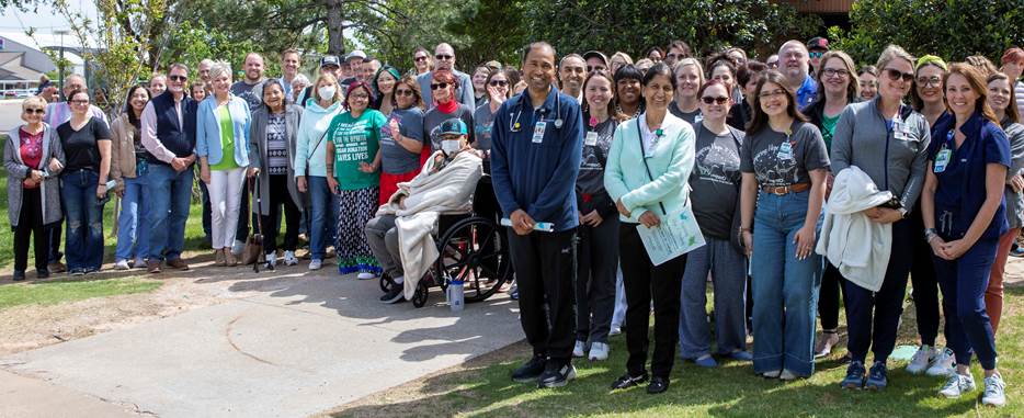 Last year’s National Donate Life Flag Raising Ceremony: Justin Hodges is in blanket in middle