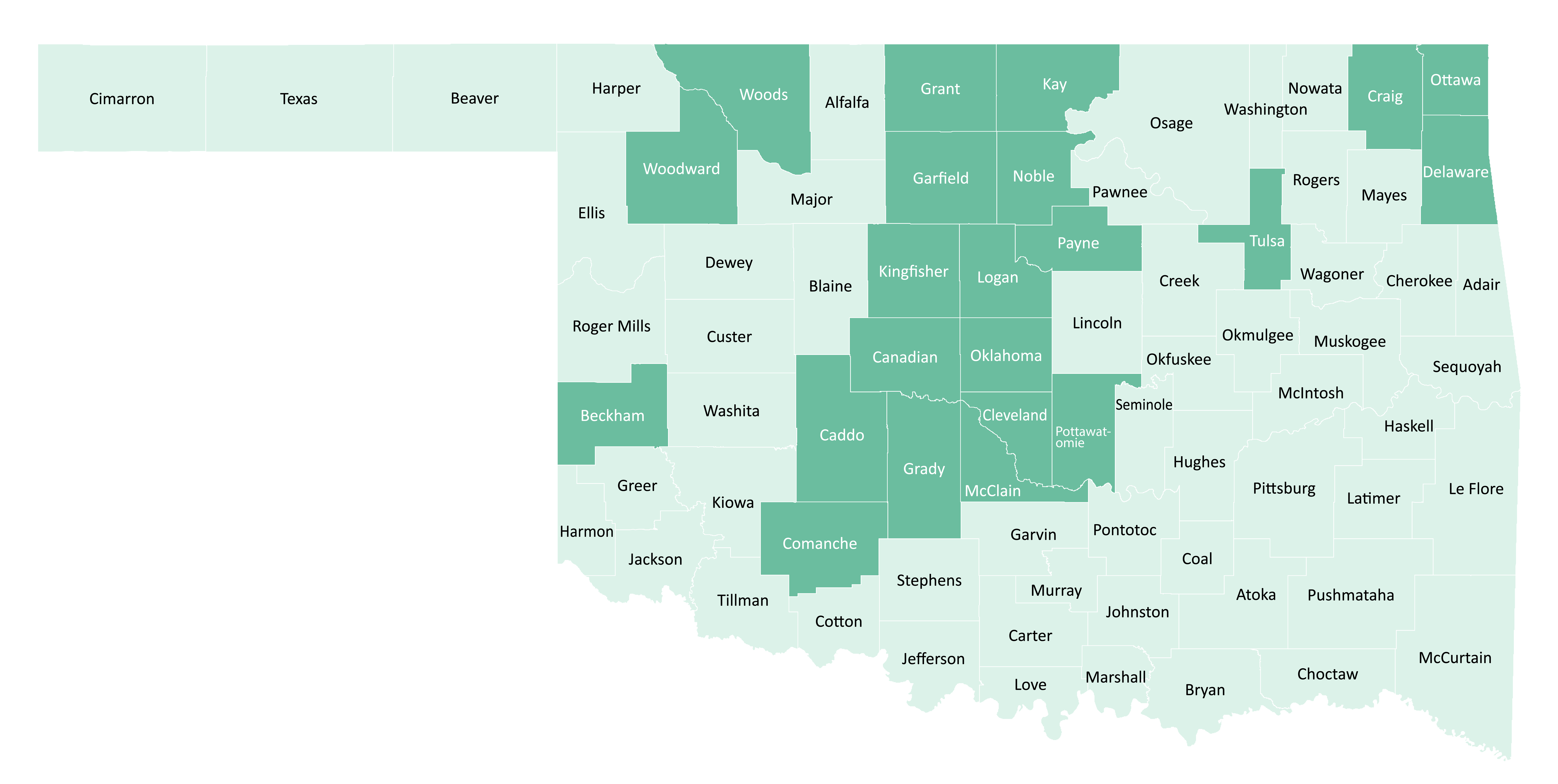 A graphic of the state of Oklahona