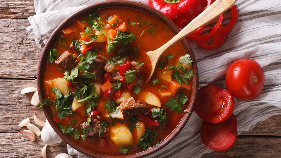 Traditional Hungarian goulash soup