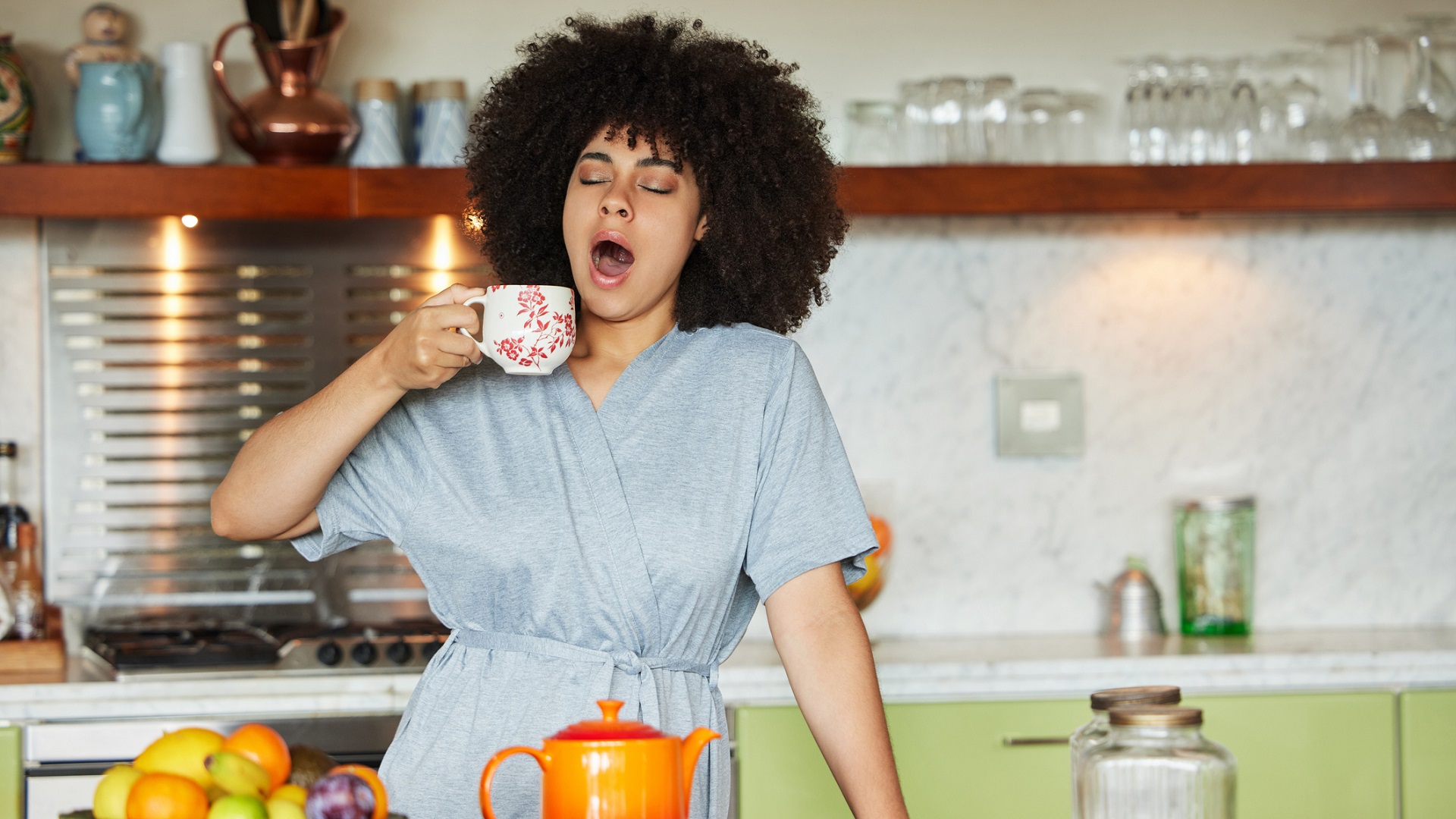 Tired Woman Drinking Caffeine