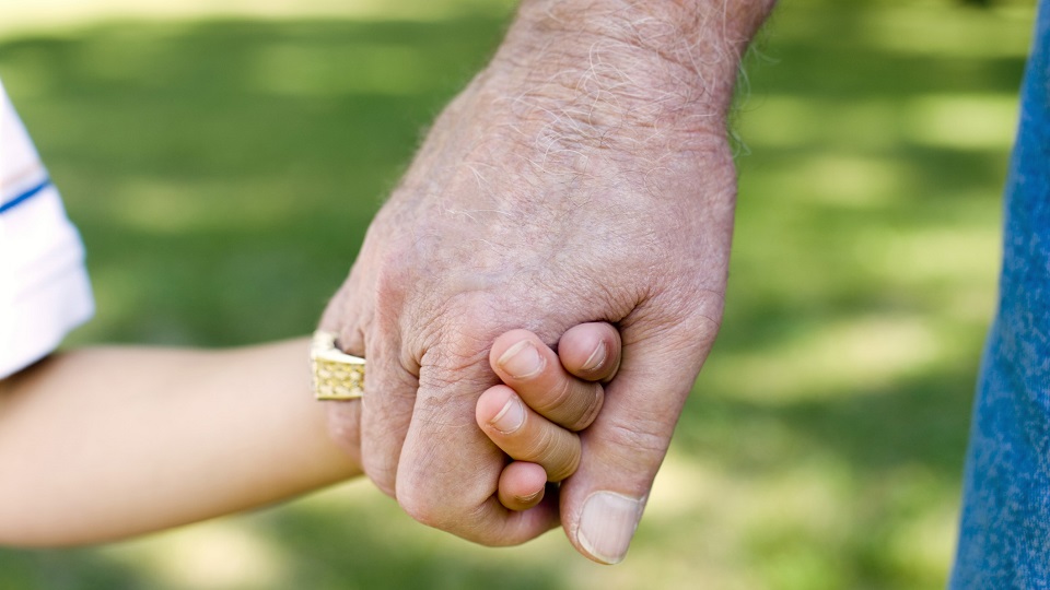 Grandparent holding hand with grandchild